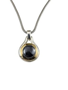 Tiffany & Co. Sterling Silver & 18K Yellow Gold Hematite Pendant Necklace #24526